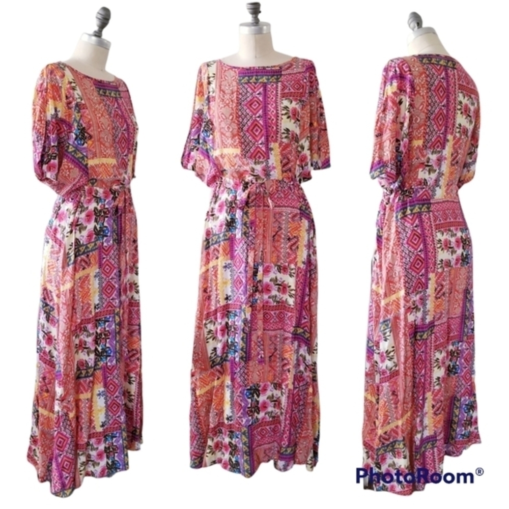 UNCLE FRANK Bohemian Floral Patchwork Midi Dress XS
